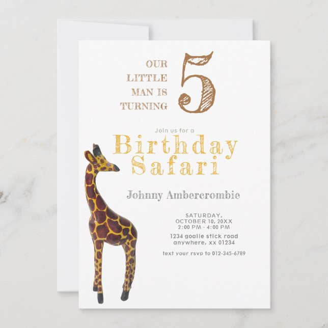 Giraffe Birthday Safari for Boy Inbjudningar (Framsida)