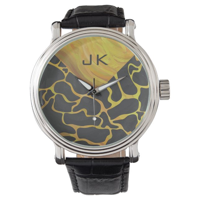 Giraffe Black and Gult Print Armbandsur (Framsida)