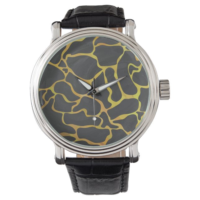 Giraffe Black and Gult Print Armbandsur (Framsida)