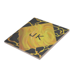 Giraffe Black and Gult Print Kakelplatta