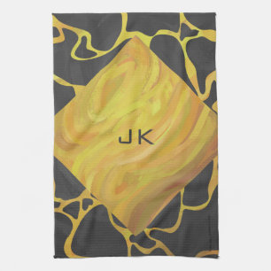 Giraffe Black and Gult Print Kökshandduk