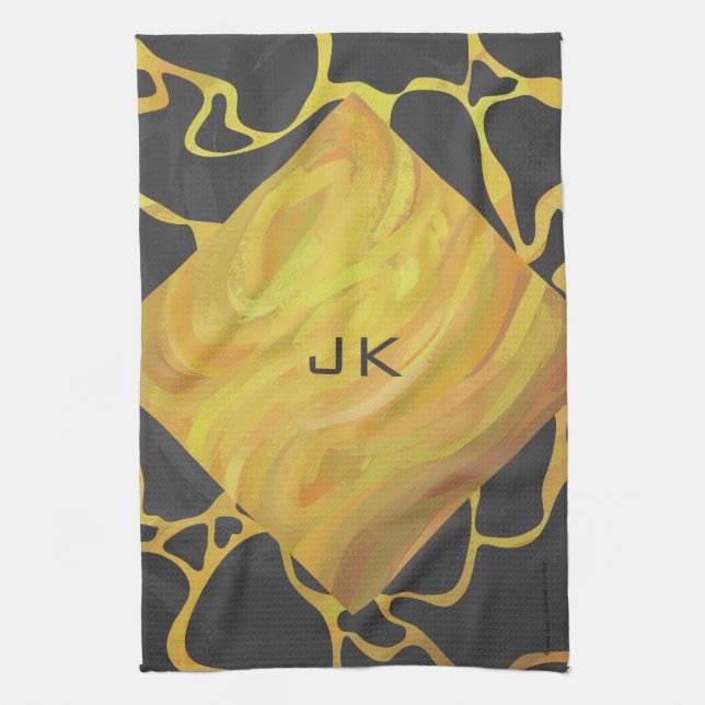 Giraffe Black and Gult Print Kökshandduk (Vertikal)