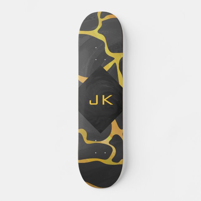 Giraffe Black and Gult Print Mini Skateboard Bräda 18,7 Cm (Framsida)