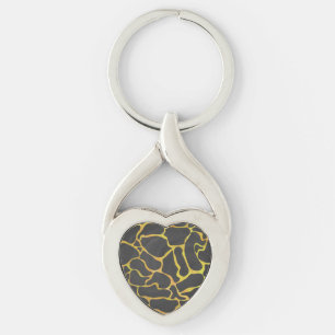 Giraffe Black and Gult Print Twisted Heart Silverfärgad Nyckelring