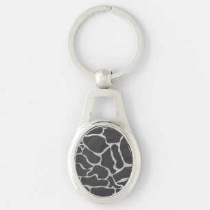 Giraffe Black and Light Grått Print Ovalt Silverfärgad Nyckelring