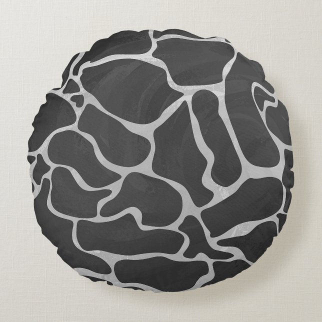 Giraffe Black and Light Grått Print Rund Kudde (Framsidan)