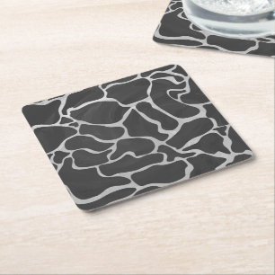 Giraffe Black and Light Grått Print Underlägg Papper Kvadrat