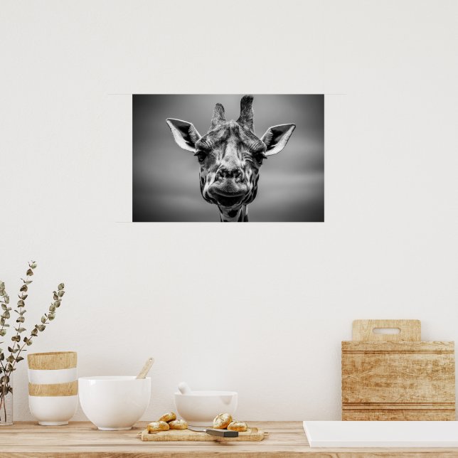 Giraffe Black and White Photography Art Poster (Kök)