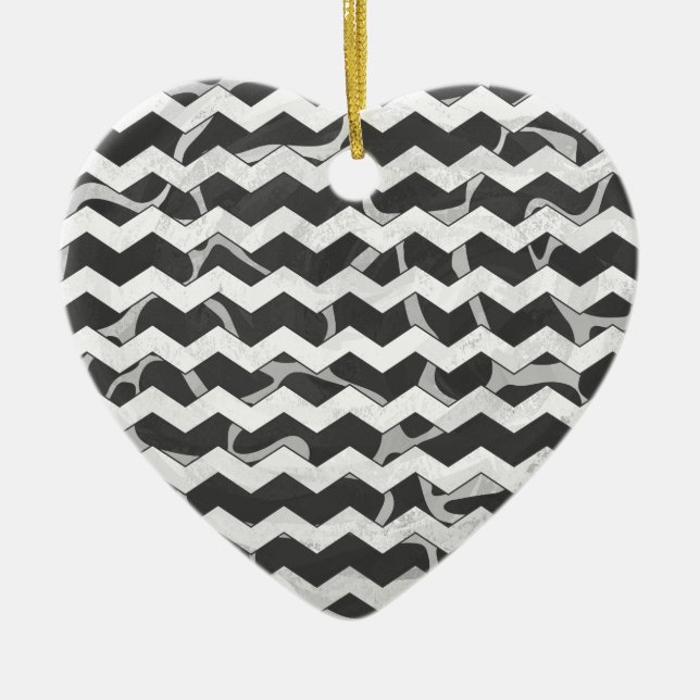 Giraffe Black och Grått Chevron Mönster Julgransprydnad Keramik (Framsidan)