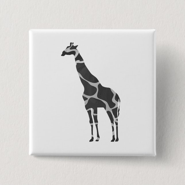Giraffe Black och Grått Silhoutte Knapp (Framsida)