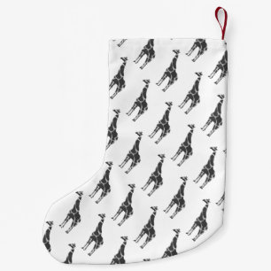 Giraffe Black och Grått Silhoutte Liten Julstrumpa