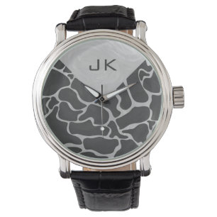 Giraffe Black och Light Grått Monogram Armbandsur