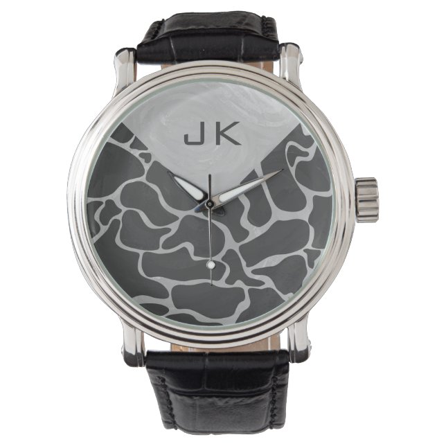 Giraffe Black och Light Grått Monogram Armbandsur (Framsida)