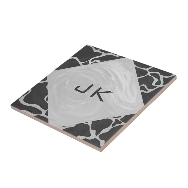 Giraffe Black och Light Grått Monogram Kakelplatta (Sidan)