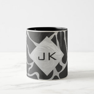 Giraffe Black och Light Grått Monogram Två-Tonad Mugg