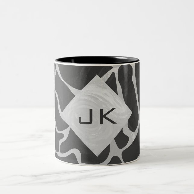 Giraffe Black och Light Grått Monogram Två-Tonad Mugg (Center)