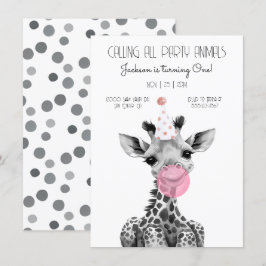 Giraffe black-white Födelsedagsfest inbjudan