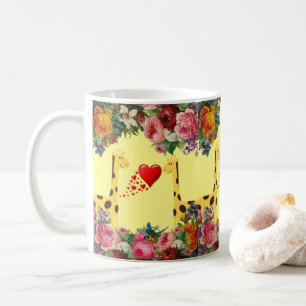 Giraffe Blommigt Gult Mugg