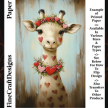 Giraffe, Blommigt Heart Garland CH8 Skrapbok Pappe