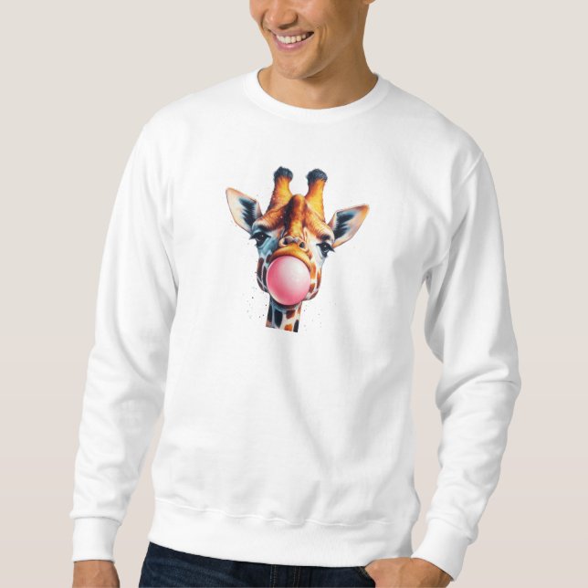 Giraffe Blowing Bubble Gumm Skriv ut Lång Ärmad Tröja (Framsida)