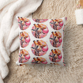 Giraffe Blowing Bubblegum Skriv ut Kudde
