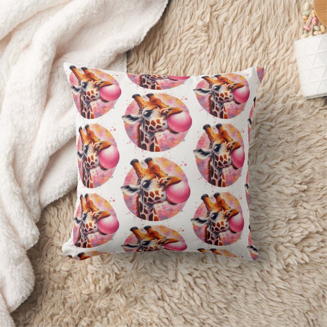 Giraffe Blowing Bubblegum Skriv ut Kudde (Filt)