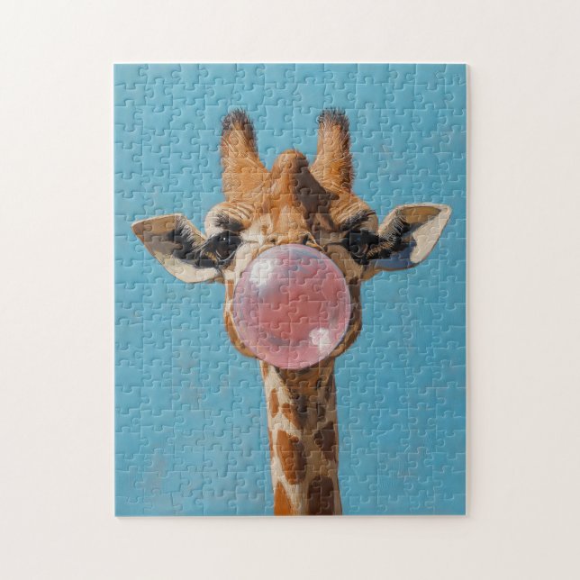 Giraffe Blowing Rosa Bubblegum Bubble Pussel (Vertikal)