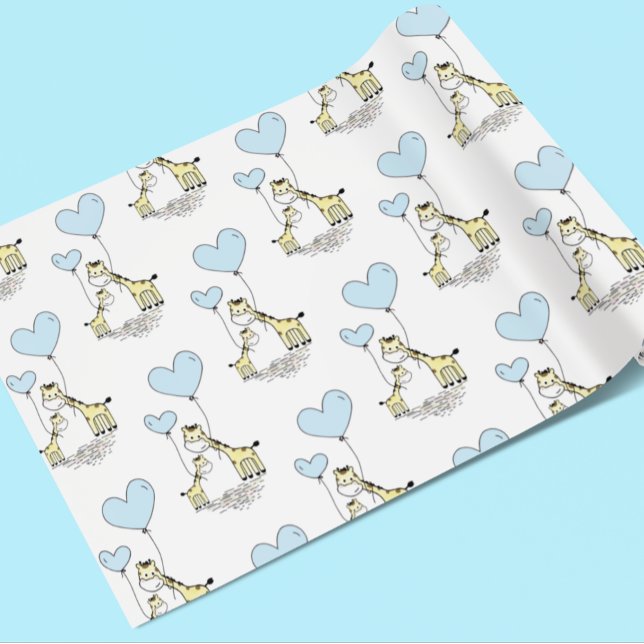 Giraffe Blue Balloon Mamma Baby Shower Boy Presentpapper (Skapare uppladdad)