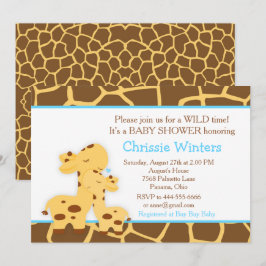 Giraffe Blue Boy Baby Shower Inbjudningar