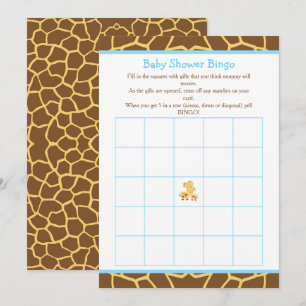 Giraffe Blue Boy Shower Bingo Inbjudningar
