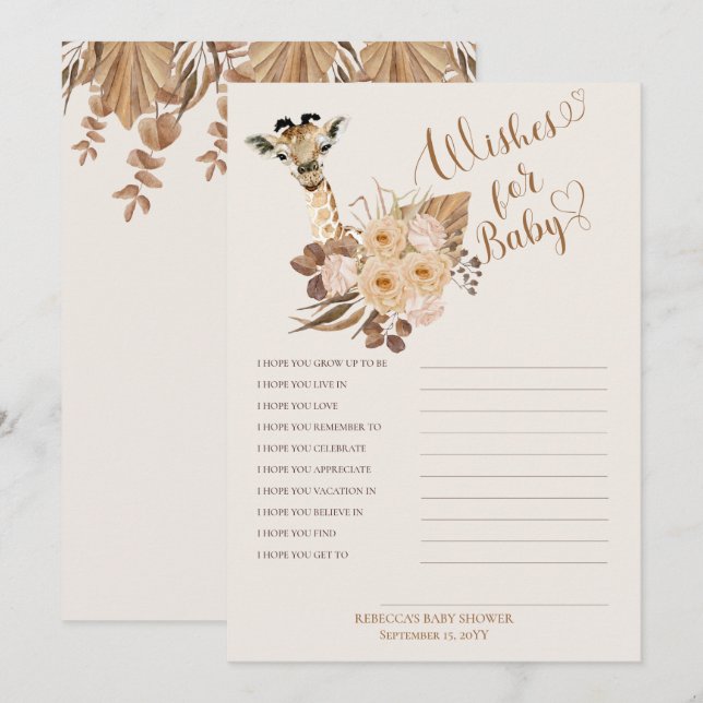Giraffe Boho Grasses Baby Shower Önskemål för Baby Inbjudningar (Fram/baksida)