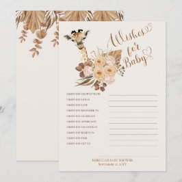 Giraffe Boho Grasses Baby Shower Önskemål för Baby Inbjudningar
