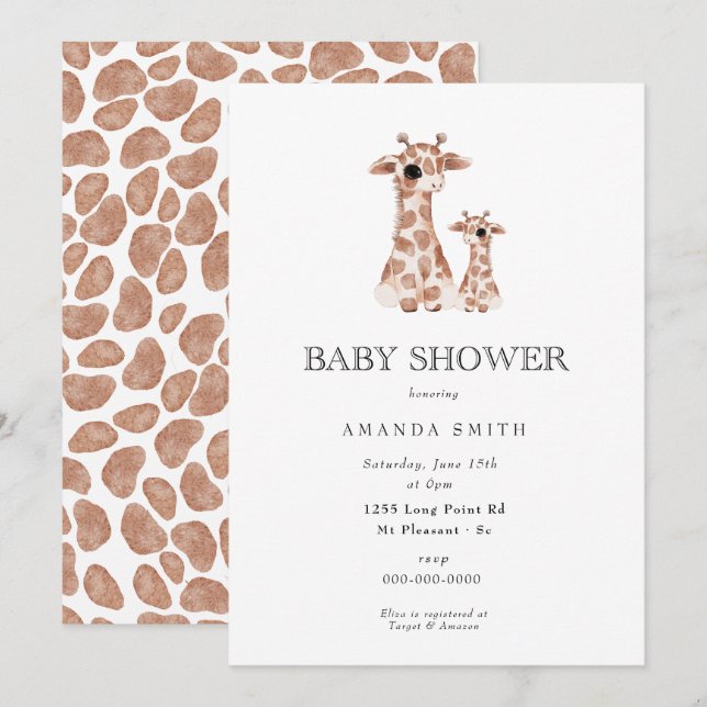 Giraffe Boho Mamma och Baby Safari Baby Shower Inbjudningar (Fram/baksida)