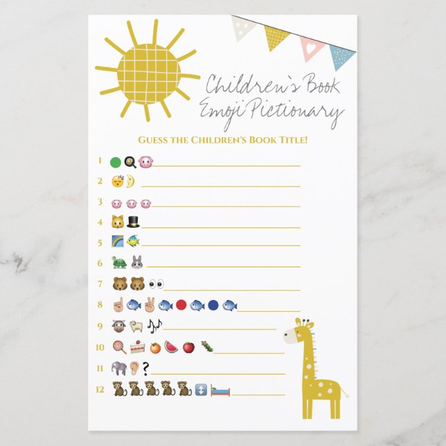 Giraffe Bok Emoji Pictionary Baby Shower Game (Framsida)