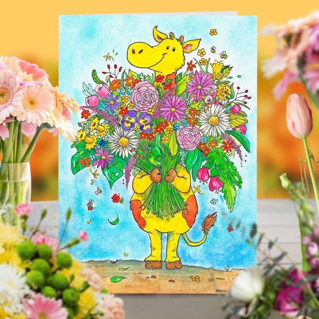 Giraffe bouquet-hälsningskort av Nicole Janes Kort (Skapare uppladdad)