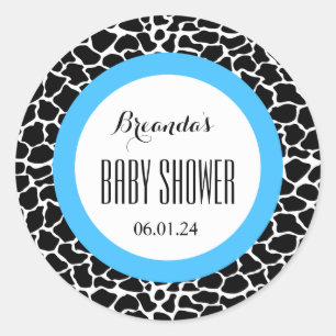 GIRAFFE Boy Baby Shower Namn Datum V07 BLUE Runt Klistermärke