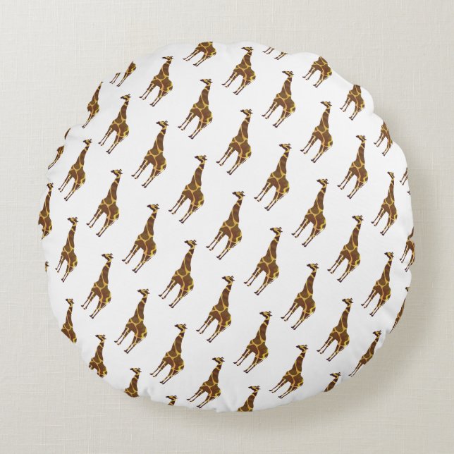 Giraffe Brown och Gult Silhouette Rund Kudde (Framsidan)