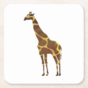 Giraffe Brown och Gult Silhouette Underlägg Papper Kvadrat