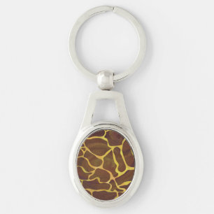 Giraffe Brown och Gult Skriv ut Ovalt Silverfärgad Nyckelring