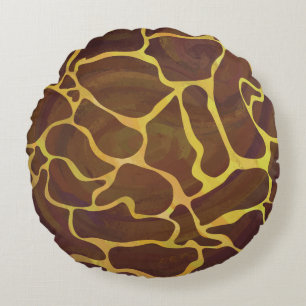 Giraffe Brown och Gult Skriv ut Rund Kudde