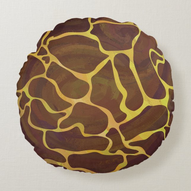 Giraffe Brown och Gult Skriv ut Rund Kudde (Framsidan)