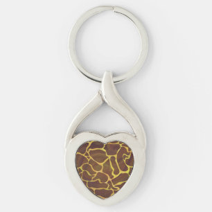 Giraffe Brown och Gult Skriv ut Twisted Heart Silverfärgad Nyckelring