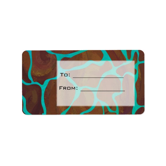 Giraffe Brown och Teal Print Adressetikett (Framsidan)