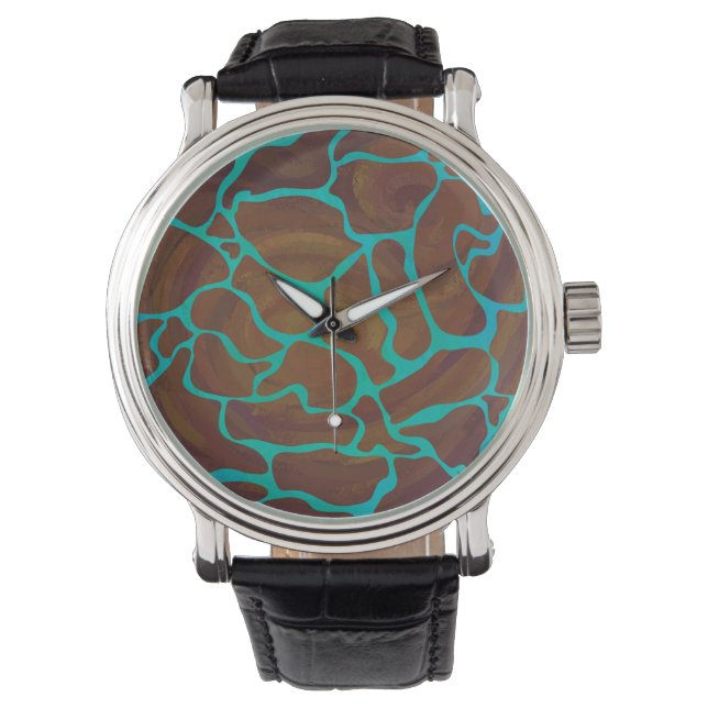 Giraffe Brown och Teal Print Armbandsur (Framsida)