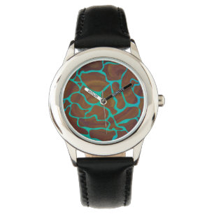 Giraffe Brown och Teal Print Armbandsur