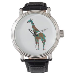 Giraffe Brown och Teal Print Armbandsur