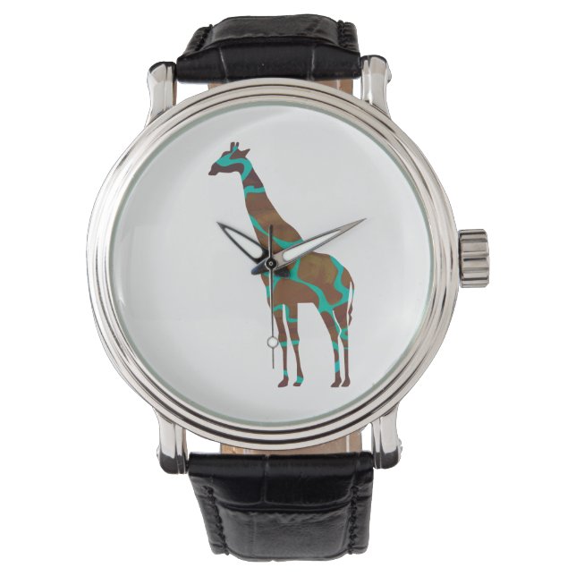 Giraffe Brown och Teal Print Armbandsur (Framsida)