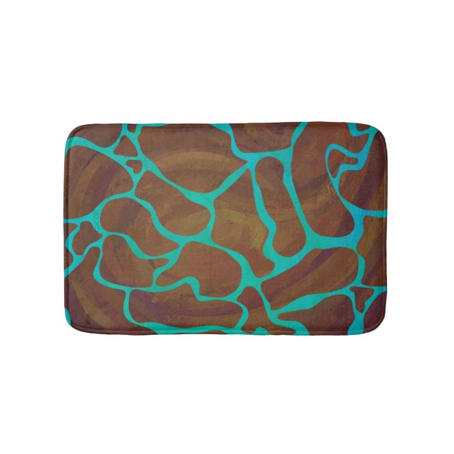 Giraffe Brown och Teal Print Badrumsmatta (Framsidan)