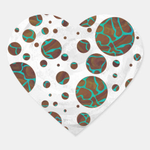 Giraffe Brown och Teal Print Hjärtformat Klistermärke