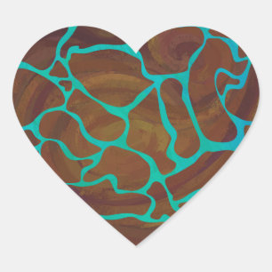 Giraffe Brown och Teal Print Hjärtformat Klistermärke